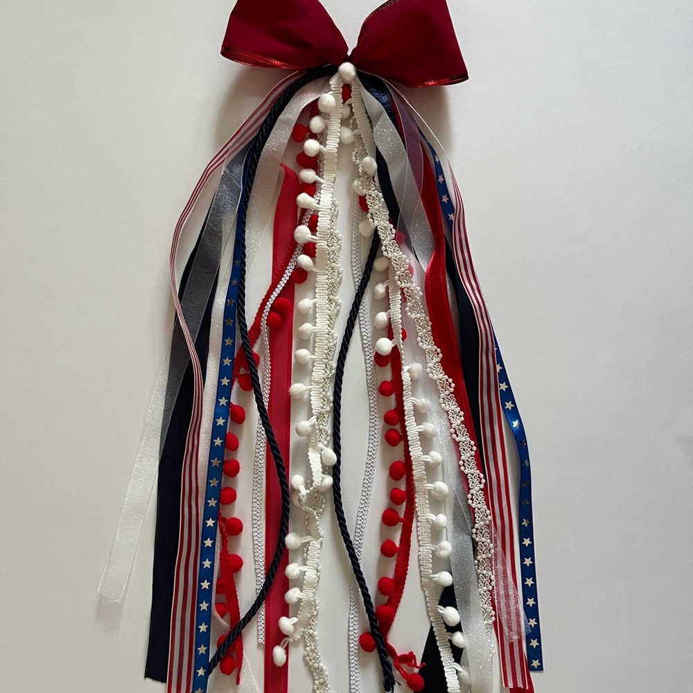 Trending 🔥 Wreath Bow festive patriotic colors long ribbons! Handmade piece!